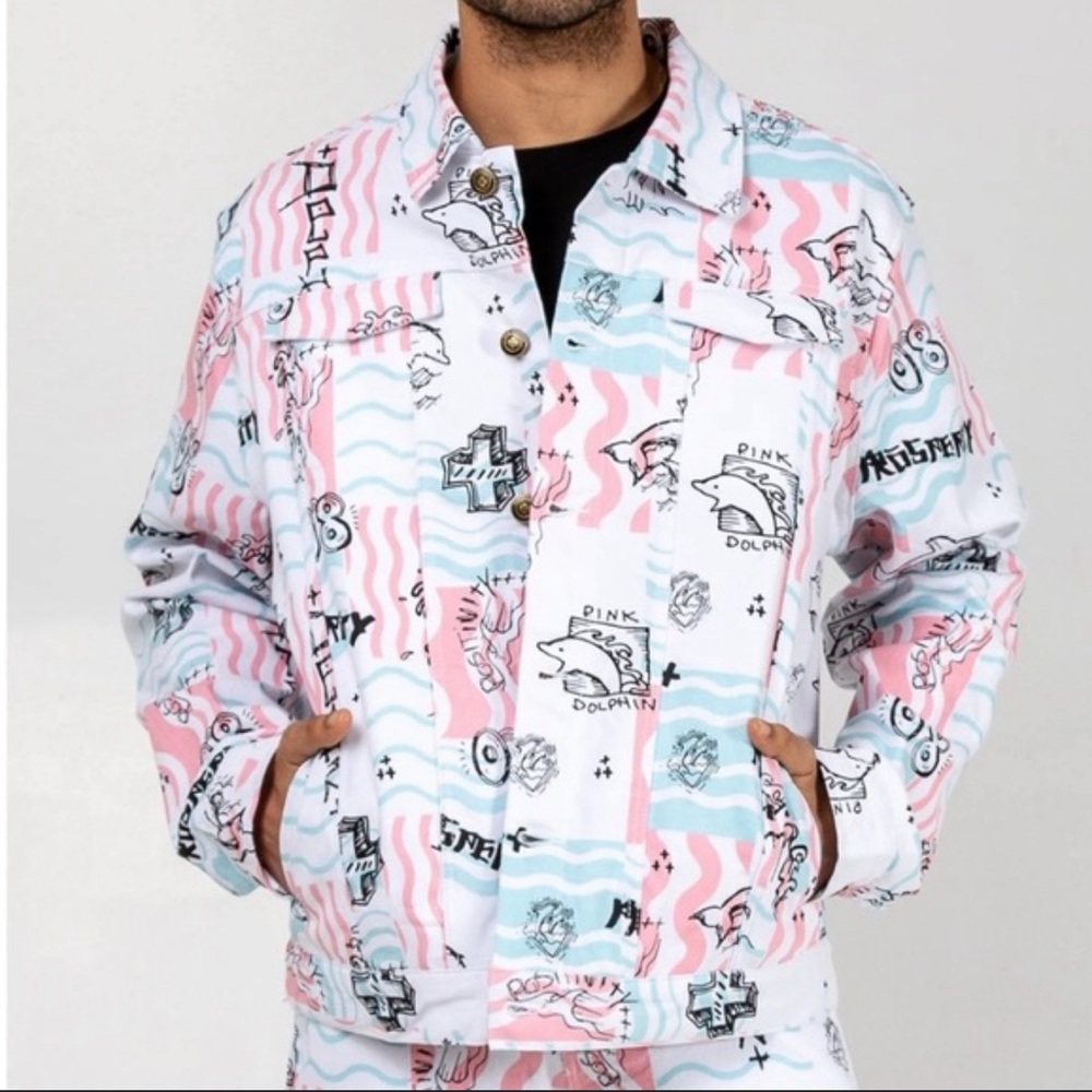 Pink Dolphin Pink and Blue denim jacket with a unique dolphin design